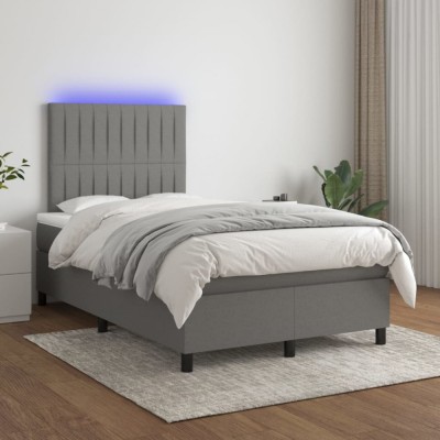 vidaXL Pat cu arcuri, saltea și LED, gri &amp;icirc;nchis, 120x200 cm, textil 3135022 foto