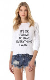 Bluza It&#039;s ok for me - Alb - L, THEICONIC