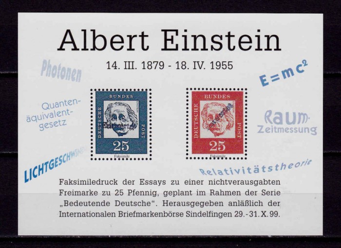 ✅(V29) Germania &#039;99,reprod. of. Sindelfingen eseu 25pf. Einstein/uzuale 1961,MNH