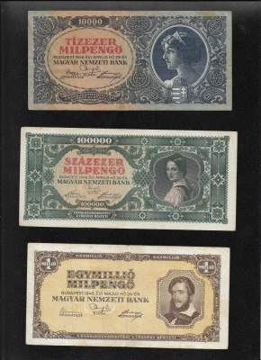 Set Ungaria 6 bancnote 10000 - 1 miliard milpengo 1946 foto