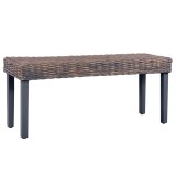 vidaXL Bancă, gri, 110 cm, ratan kubu natural și lemn masiv de mahon