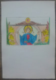 Iisus Hristos binecuvantand// gravura colorata, pointe seche
