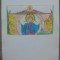 Iisus Hristos binecuvantand// gravura colorata, pointe seche