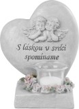 Decoratiune funerara inima cu &icirc;ngerasi si suport lumanare, 15,5x12x17,5 cm