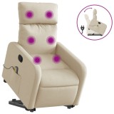 Cumpara ieftin Fotoliu masaj rabatabil cu ridicare, crem, material textil