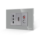 Cumpara ieftin Priza ingusta HDMI si audio Luxion cu rama din sticla gri, standard italian 3M