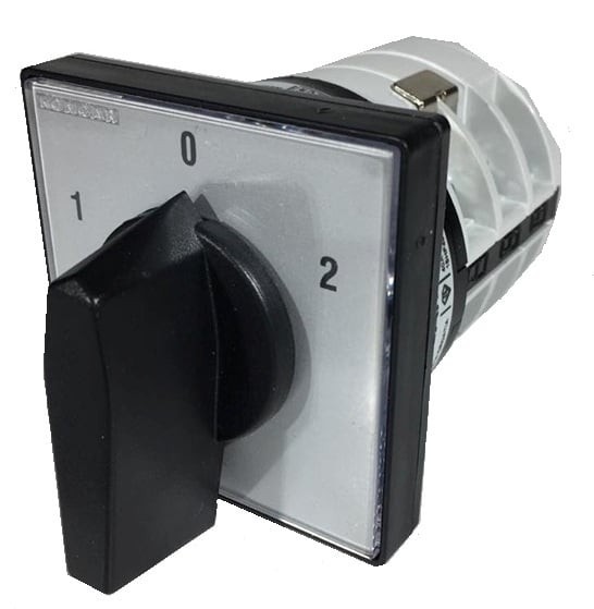 Comutator 32A 11kW 3 poli 1-0-2 IP40 rotativ inversor de sens motor 65x65mm
