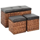 Banchetă cu 2 taburete, iarbă de mare, maro și negru