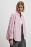 Answear Lab camasa din bumbac femei, culoarea roz, cu guler clasic, relaxed