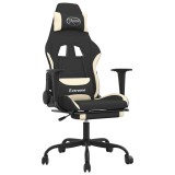 Cumpara ieftin Scaun de gaming cu suport picioare, negru si crem, textil