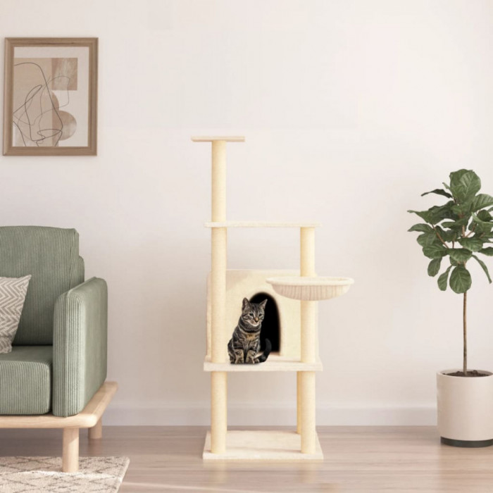 vidaXL Ansamblu de pisici cu st&acirc;lpi din funie de sisal, crem, 132 cm