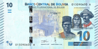 BOLIVIA █ bancnota █ 10 Bolivianos █ 1986 (2018) █ P-248 █ UNC █ necirculata foto
