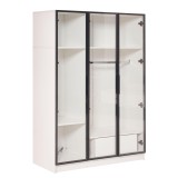 Dulap Spațios cu 3 Uși din Sticlă, 1 Sertar și 1 Bară pentru Umerașe, Iluminare LED Integrată, 110x50x160 cm, Alb