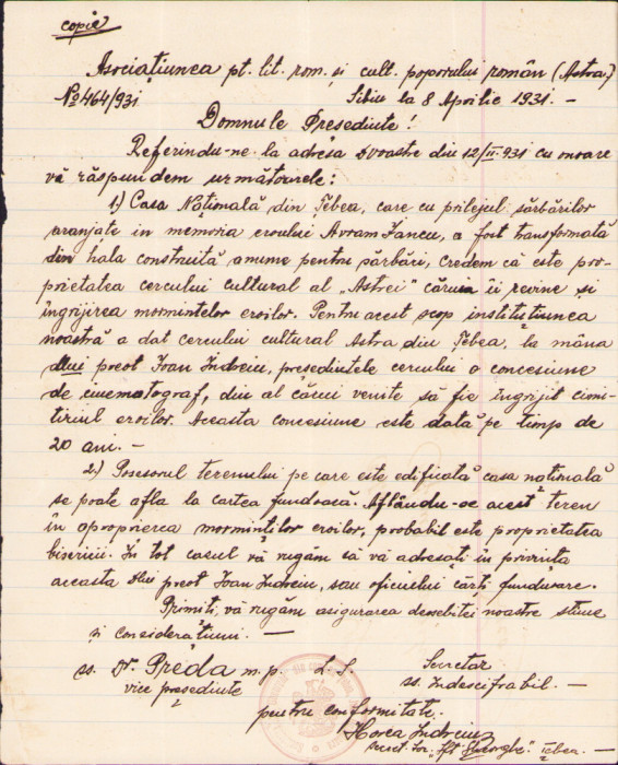 HST A1928 Act olograf 1927 ASTRA Brad Hunedoara Casa Națională Țebea