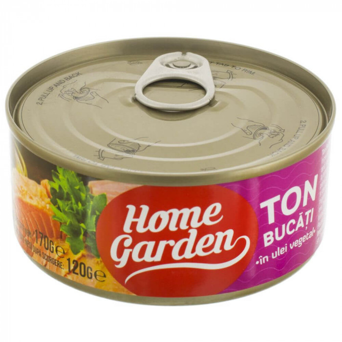 Ton Bucati in Ulei, Home Garden, 170 g, Conserva de Peste, Conserva de Ton Home Garden, Conserva de Ton in Ulei Home Garden, Conserva de Ton Bucati, C