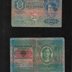 Set Austria Austro Ungaria 20 + 100 kronen coroane