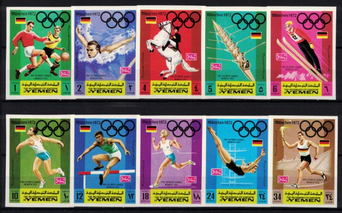 REGATUL YEMEN 1969 - Jocuri Olimpice, Munchen 1972 / serie completa MNH (cota Michel 25&euro;)