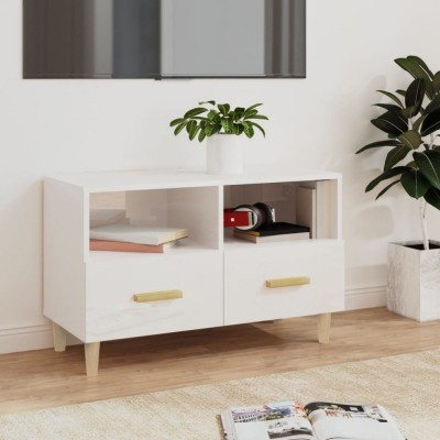 Gossi comoda tv, alb extralucios, 80x36x50 cm, lemn prelucrat foto