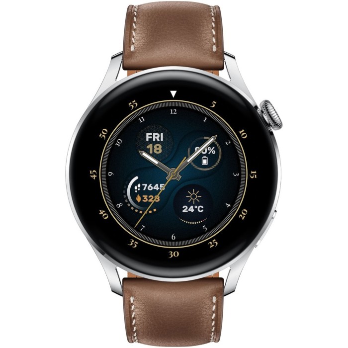 Smartwatch Huawei Watch 3 Galileo-L21E, corp din inox și curea maro din piele, LTE, Blister 55026819