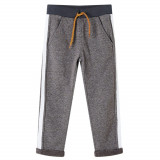 Pantaloni Trening Copii vidaXL, Gri Inchis Melanj, Marime 92 (1.5-2 Ani), Bumbac 80%, Snur Talie, Buzunare, Fleece Moale