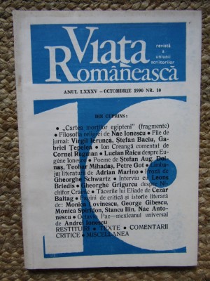 REVISTA VIATA ROMANEASCA OCTOMBRIE 1990 Nr. 10 foto