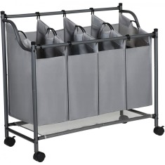 Cos pentru rufe cu 4 compartimente, Gri, 4 x 35 L