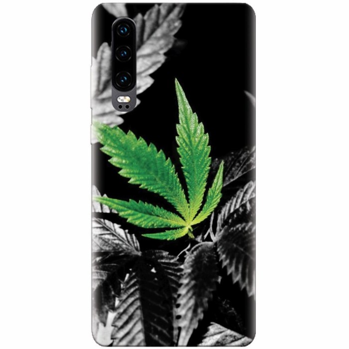Husa silicon pentru Huawei P30, Trippy Pot Leaf Green