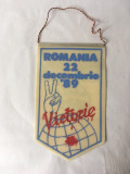Fanion Revolutie ROMANIA 22 decembrie &#039;89, Victorie, 22x13cm, colectie