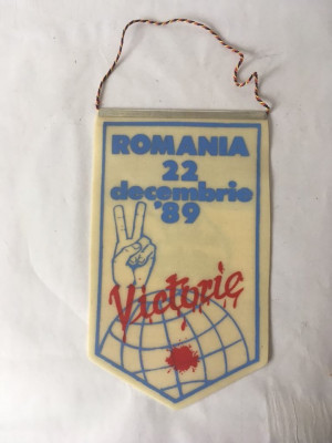 Fanion Revolutie ROMANIA 22 decembrie &amp;#039;89, Victorie, 22x13cm, colectie foto