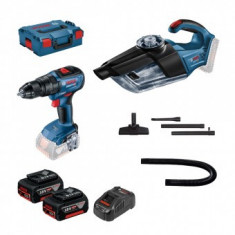 Bosch GSB 18V-50 Masina de gaurit cu percutie brushless cu 2 acumulatori Li-Ion, 5Ah, 50Nm + Valiza + GAS 18V-1 (solo) Aspirator 18V - 4059952593180