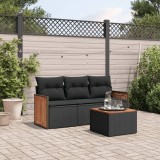 vidaXL Set mobilier de grădină cu perne, 4 piese, negru, poliratan 3259843