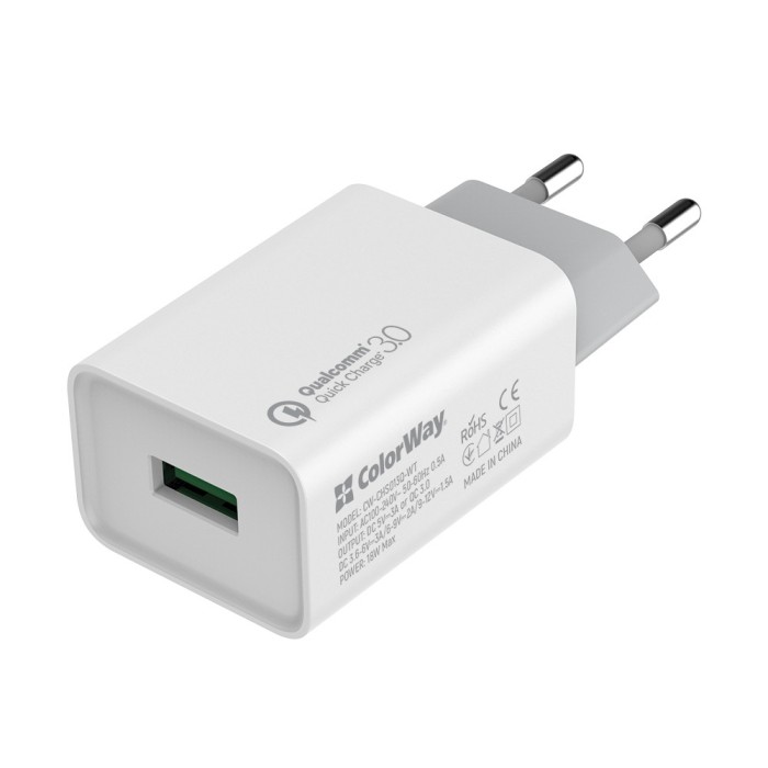 Incarcator priza USB 18W cu cip inteligent ColorWay, alb