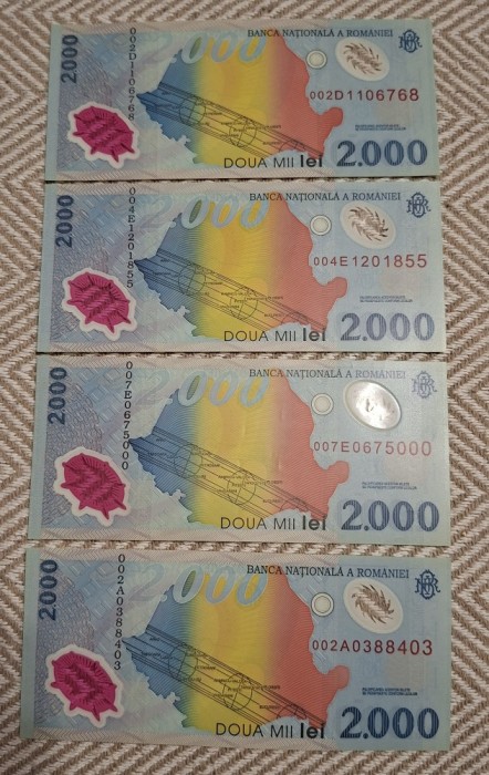 5 bancnote de 2000 lei 1999 UNC eclipsa