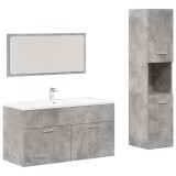 Cumpara ieftin Set mobilier de baie, 3 piese, gri beton, lemn compozit