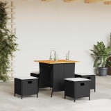 vidaXL Set mobilier de grădină cu perne, 5 piese, negru, poliratan 365420