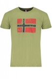Cumpara ieftin Tricou barbati cu decolteu la baza gatului si imprimeu cu logo, Verde militar, M