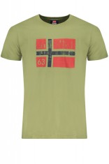 Tricou barbati cu decolteu la baza gatului si imprimeu cu logo, Verde militar, M foto