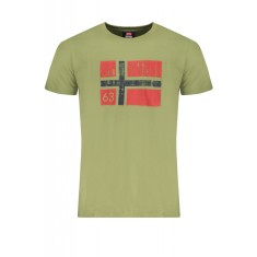 Tricou barbati cu decolteu la baza gatului si imprimeu cu logo, Verde militar
