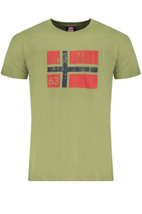 Tricou barbati cu decolteu la baza gatului si imprimeu cu logo, Verde militar, M