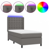 Cumpara ieftin Pat cu arcuri, saltea si LED, gri, 100x200 cm, piele ecologica