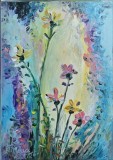 Pictură originală ulei pe p&acirc;nză &bdquo;Flori de c&acirc;mp &icirc;n lumina dimineții&rdquo; 42x60 cm. Certificat cu semnătura și ștampila artistului