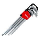 Set chei Torx lungi tip L 230 mm, 9 bucati, bidirectionale, cu orificiu, otel crom vanadiu CrV, organizator practic, AMiO 01039