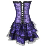 D87-10 Set 3 piese corset elegant cu plasa florala si fusta