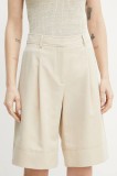 BOSS Orange pantaloni scurți din amestec de in femei, culoarea bej, neted, high waist, 50546217