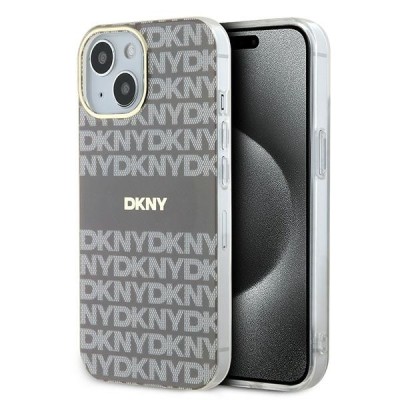 Husa MagSafe pentru Apple iPhone 15, DKNY, IML Mono &amp;amp; Stripe, Bej foto