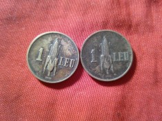 2 Monede : 1 leu 1938 si 1941 bronz , cal. Buna- F.Buna