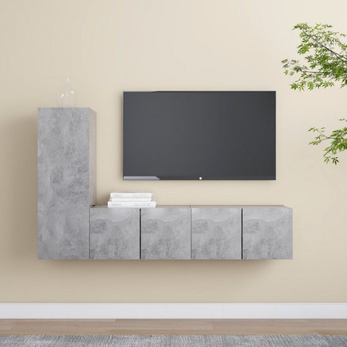 Gossi set de dulapuri tv, 3 piese, gri beton, lemn prelucrat