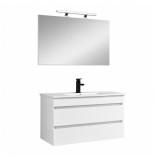 Set mobilier baie Leziter Cube 100 Alb Lucios Suspendat cu Chiuveta Ceramica si Oglinda 100x60cm