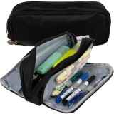Penar triplu pliabil negru Maaleo, 3 compartimente, organizator rechizite, material Oxford 900D