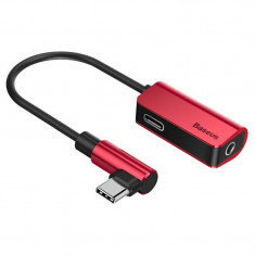 Adaptor Baseus, Audio Converter L45, USB-C to USB-C to Jack 3,5 mm, Rosu foto